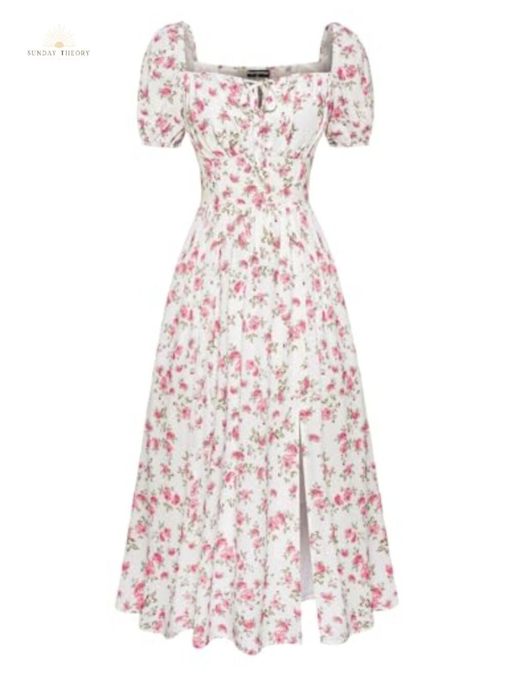 Scarlet Darkness Floral Corset Midi Dress with Pockets Puff Sleeve Summer